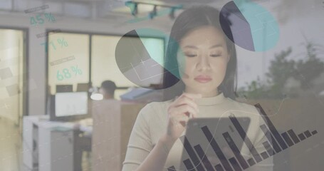 Poster - Animation of data processing over biracial businesswoman working in office