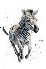 Wall Mural - Baby Zebra portrait watercolor painting illustration. Generative AI.