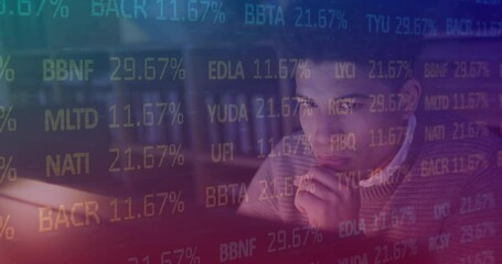 Poster - Animation of data processing over biracial businessman working in office