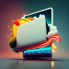 Poster - illustration of a laptop with background