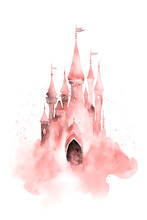 Fairy Tale Castle Watercolor Painting Illustration. Prince And Princess Castle. Generative AI. 