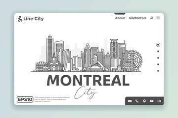 Wall Mural - Montreal, Canada architecture line skyline illustration. Linear vector cityscape with famous landmarks, city sights, design icons. Landscape with editable strokes.