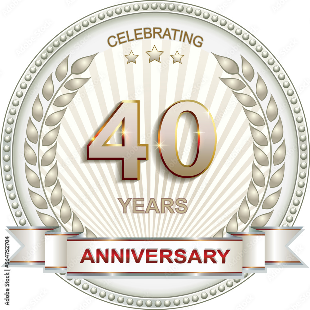 40 years anniversary. Vector silver design background for celebration, congratulation and birthday card, logo