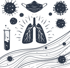 Microbe, bacteria, pandemic corona virus medic vector icons