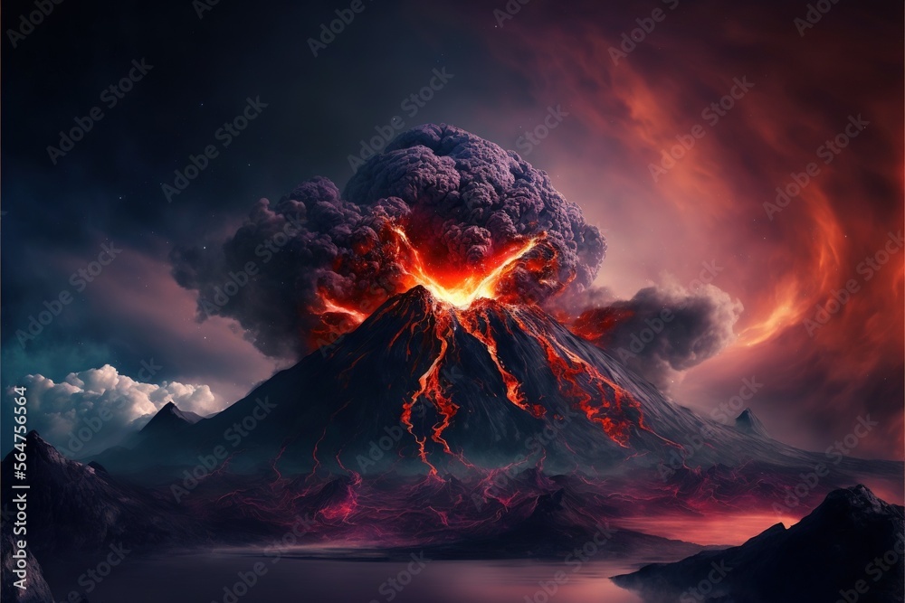 Ilustrace Beautiful high resolution image Volcanic eruption with rising ...
