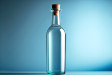 Transparent Empty Bottle For Water With Narrow Neck On Blue Background