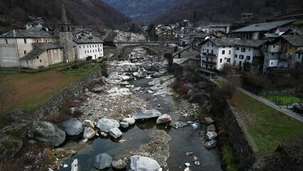 Wall Mural - most scenic Alpine places in Italian region Valle d'Aosta - Lillianes, medieval village surrounded by Alps mountains