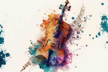 Wall Mural - close-up of violin in a aquarelle style, ai generated