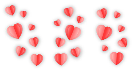 Wall Mural - Background with red petaled hearts with realistic shadow on transparent background. Background for Valentine's Day. Vector banner, postcard, background. The 14th of February. PNG image