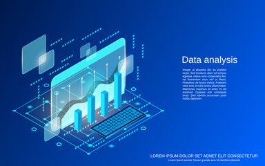 Wall Mural - Business data analysis, information processing flat 3d isometric vector concept illustration