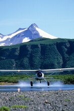 Airplane Landing In Katmai National Park, Alaska, USA