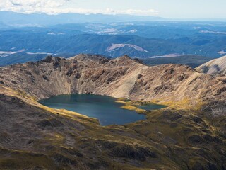 Wall Mural - Scenic mountain panorama of idyllic alpine Angelus Hut on lake shore in Nelson Lakes National Park Tasman New Zealand