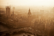 Aerial View Of Big Ben And The Palace Of Westminster And The City Of Westminster, London, England