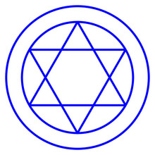 Vector Graphic Of Blue Six Pointed Star Made From Two Equilateral Triangles Surrounded By Two Circles
