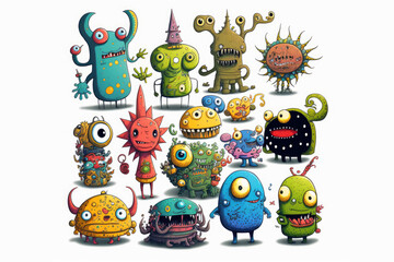 Wall Mural - set of colorful cartoon creatures and monsters illustration sprite flash sheet style, 