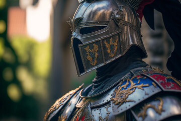 Closeup of a knight in armor