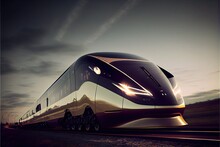 High-speed Train On A Magnetic Cushion. Electric Train With High Speed, Modern And Comfortable. 3d Illustration. Generative Ai