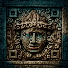 Illustration, Mayan Stone Carving, AI Generated Image