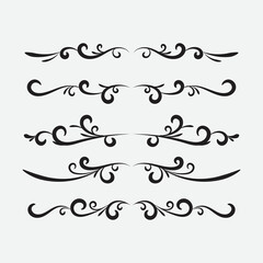 Wall Mural - Set of ornamental filigree flourishes and thin dividers. Classical vintage elements, vector illustration
