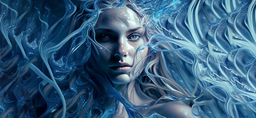 Wall Mural - Water element woman goddess fantasy human representation. Generative AI model 