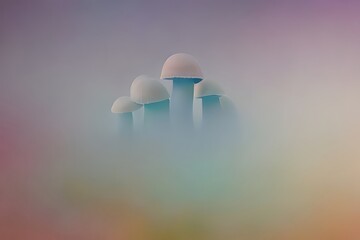 Wall Mural - Soft colors purple and blue mushrooms on neutral background, generative ai illustration with copy space