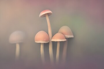 Wall Mural - Soft colors orange mushrooms on neutral background, generative ai illustration with copy space
