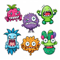 Wall Mural - set of colorful cartoon creatures and monsters illustration sprite flash sheet style, 