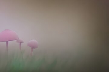Wall Mural - Soft colors pink mushrooms on neutral background, generative ai illustration with copy space