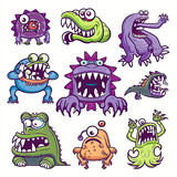 Fototapeta Dinusie - set of  colorful cartoon creatures and monsters illustration sprite flash sheet style, 