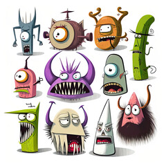 Wall Mural - set of colorful cartoon creatures and monsters illustration sprite flash sheet style, 