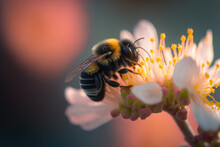 A Bumble Bee On A Cheery Blossom, Generative AI