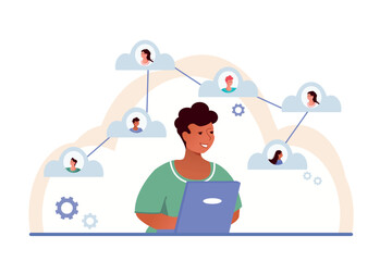Poster - man with cloud service. modern technologies and digital world, communication and interaction on inte
