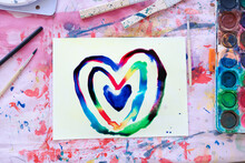 Colorful Watercolor Heart Children's Drawing