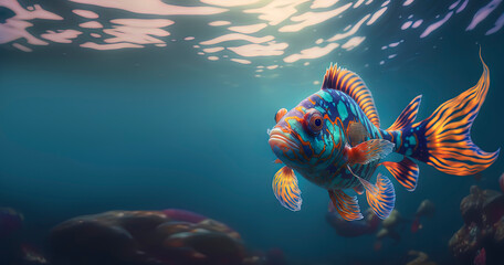 Wall Mural - colorful Mandarin fish in the ocean, photography of a mandarin fish in the sea. Generative AI