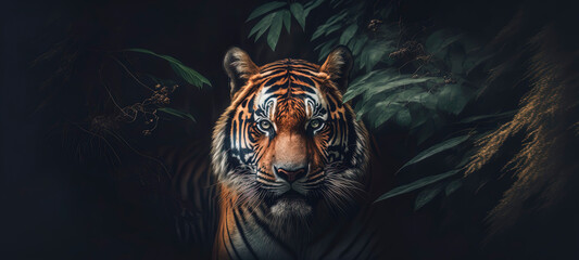 Wall Mural - Tiger in the jungle. Close-up. Generative AI