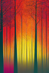 Poster - intricate trees fantasy forest line art beautiful Generative AI Content by Midjourney