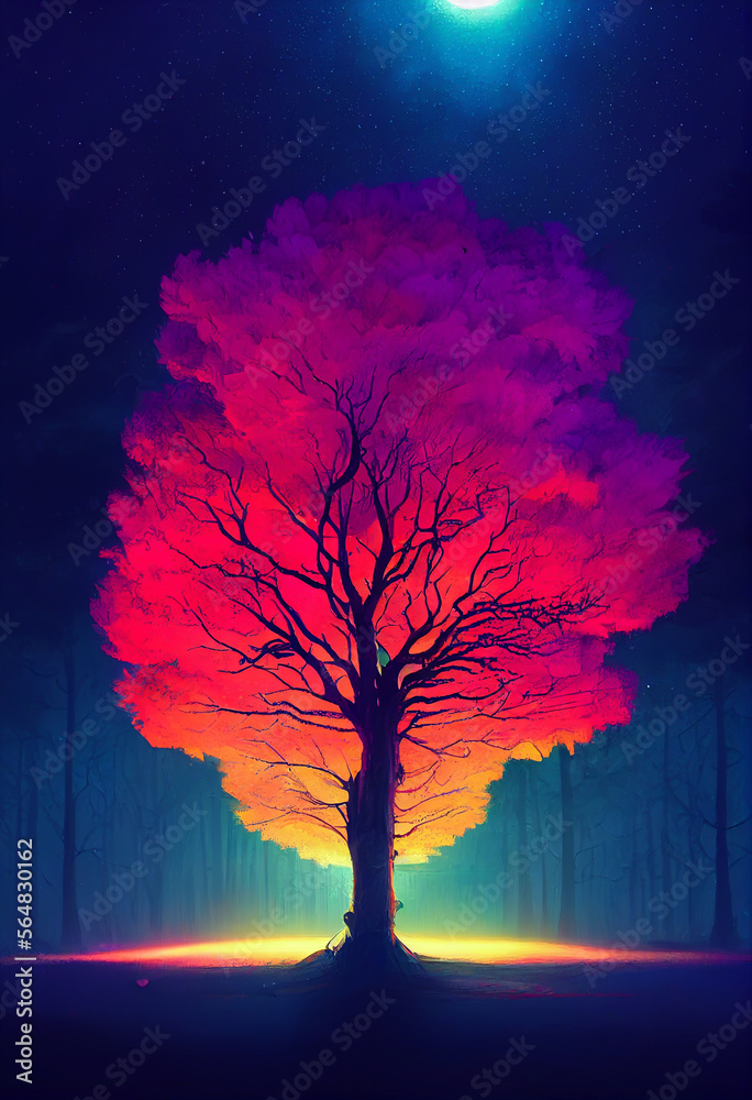 Sad Tree Animation sad tree glowing lights epic fantasy colorfully digital art Generative ...