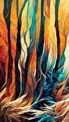 Poster - Beautiful Abstract lion wood painting illustration Generative AI Content by Midjourney