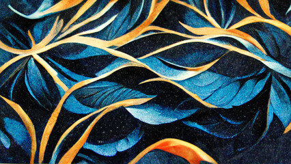 Poster - Mayan style Beautiful Abstract Decorative Navy Blue Dark illustration Generative AI Content by Midjourney
