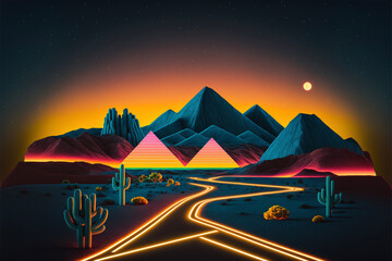 Wall Mural - sunset in the desert Generative AI