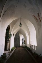 Pena Palace Corridor, Minimalist White Arches