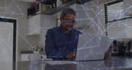 Poster - Animation of network of connections over biracial male teacher using laptop