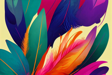 Poster - Abstract Colorful Feathers rendering art Generative AI Content by Midjourney