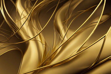 Poster - Abstract gold wire dynamic streamline illustration Generative AI Content by Midjourney