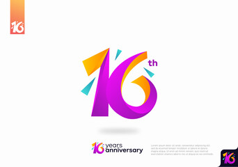 Wall Mural - Number 16 logo icon design, 16th birthday logo number, anniversary 16