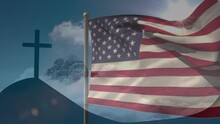 Animation Of Christian Cross And Flag Of Usa