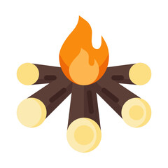 Campfire icon flat style vector, firewood icon, wood icon, fire icon