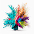 Explosion of colorful dust. Color powder freeze motion burst. Illustration