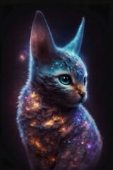Wall Mural - Cosmic Kitten with Rabbit Ears and Blue Eyes consisting of Stars and Galaxies