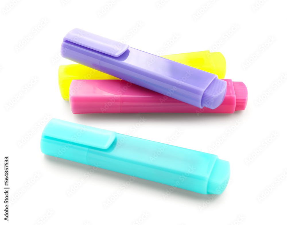 Colorful markers isolated on white background